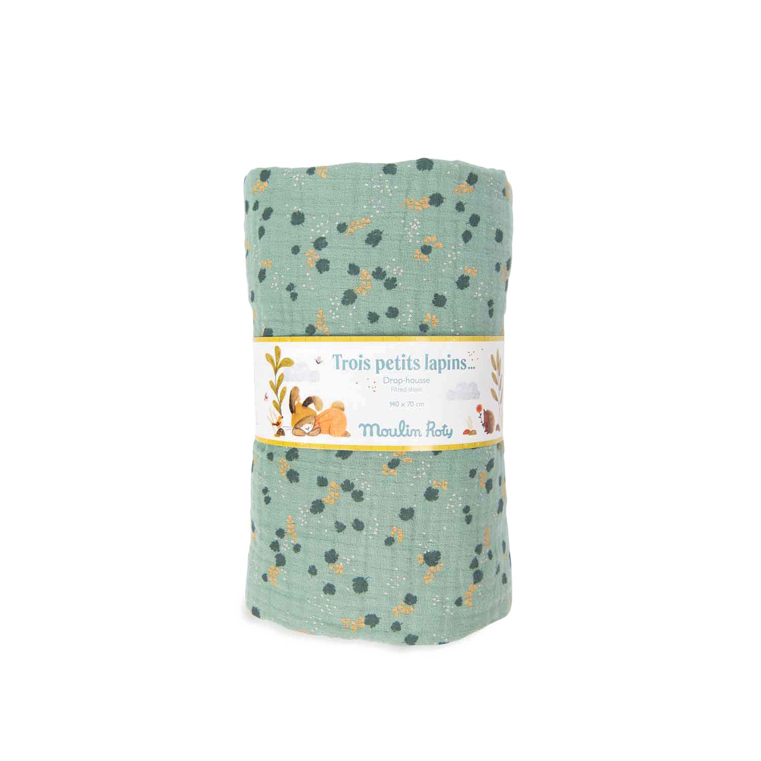 Drap housse sauge lit bebe 70 x 140 cm Trois petits lapins Moulin Roty