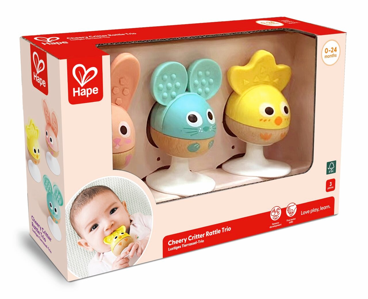 Set de 3 hochets à ventouse animaux Hape