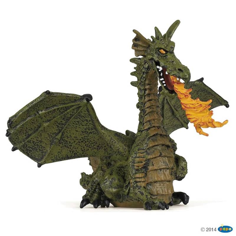 Figurine dragon aile vert avec flamme Papo
