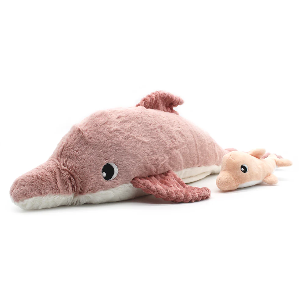 Peluche Dauphin rose maman bébé Ptipotos Les Déglingos