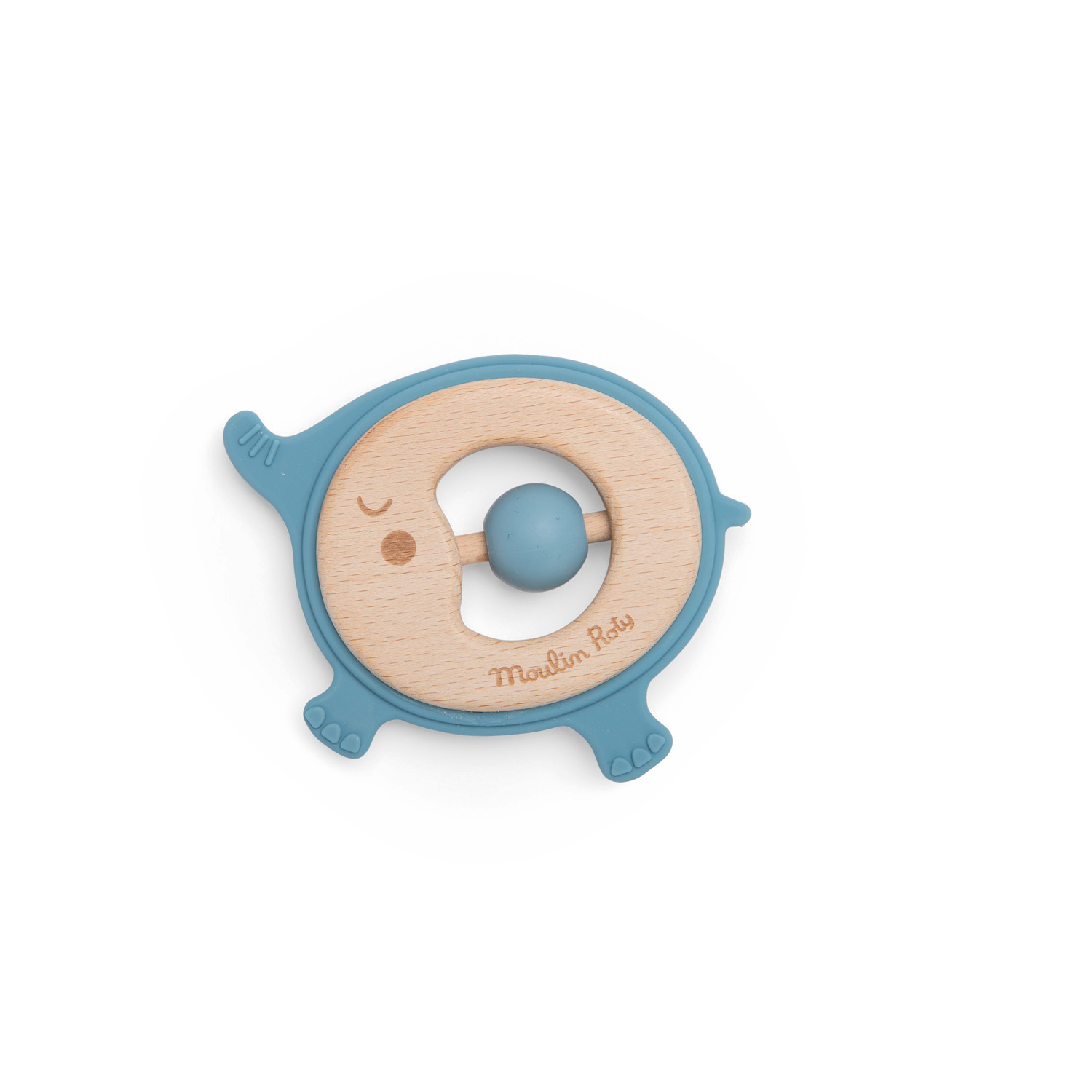 Hochet anneau de dentition bois et silicone Elephant Sous mon baobab Moulin Roty