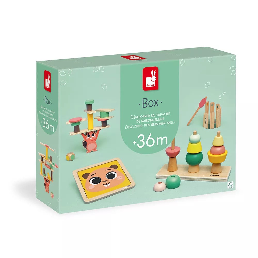 Box 4 jouets en bois 36 mois Janod
