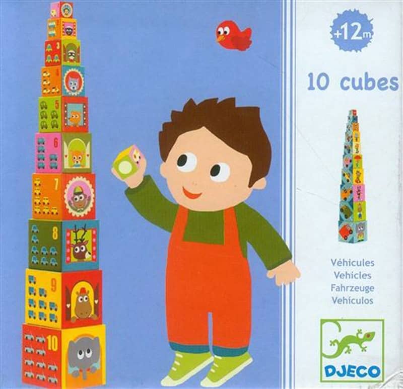 Jeu d'eveil 10 Cubes gigognes vehicules Djeco 