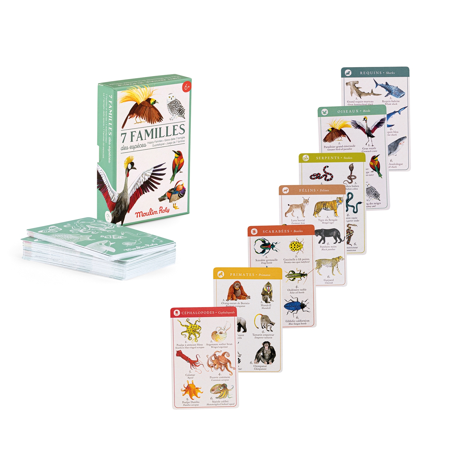 Jeu de 7 familles des especes Tout autour du monde Moulin Roty