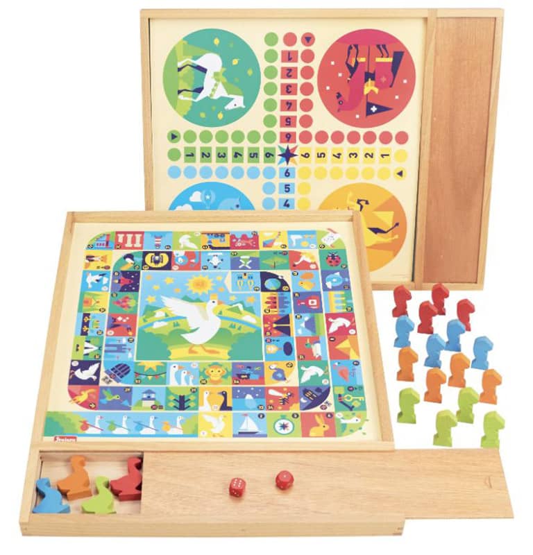 Jeux de l'oie et petits chevaux avec plumier Jeujura