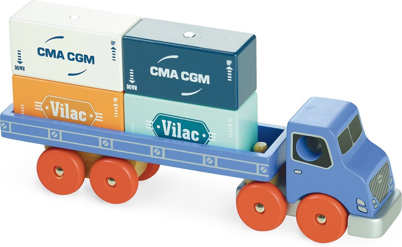 Jouet en bois Camion porte conteneurs CMACGM en bois Vilac