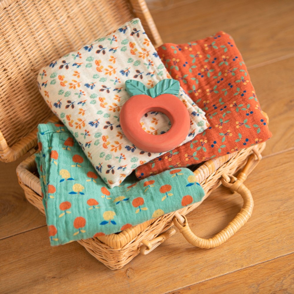 Set de 3 langes imprimés (cerises/forêt/pommes) Pomme des bois Moulin Roty