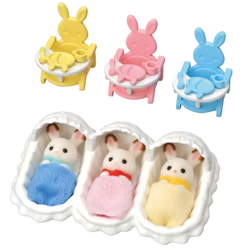 Les triples lapin chocolat et leurs accessoires Sylvanian Families
