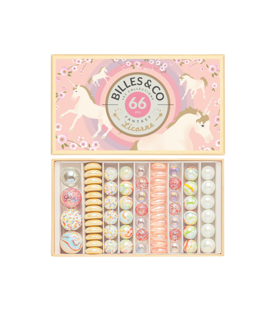 Coffret de 68 billes Licorne Billes & Co