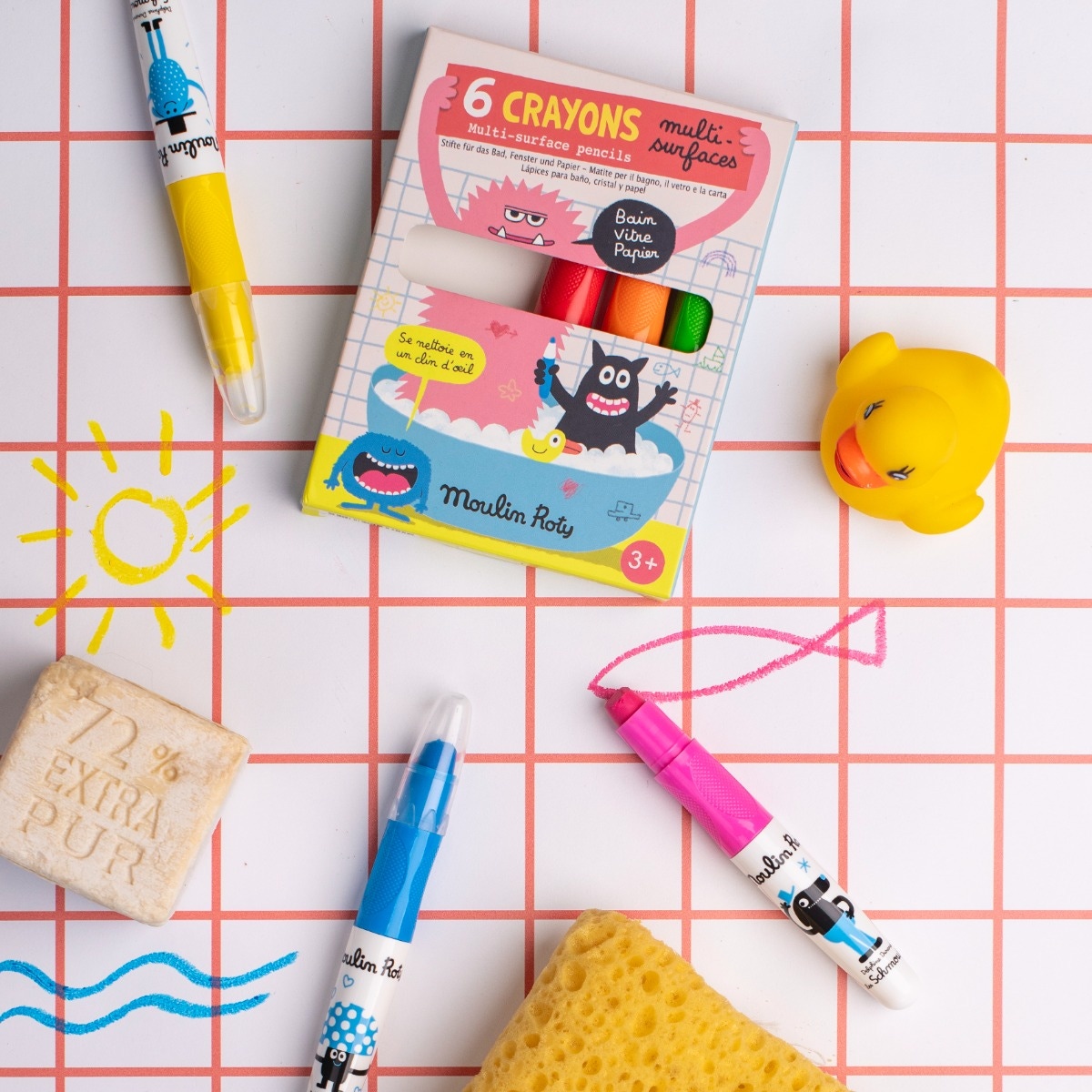 6 crayons multi surfaces Les Schmouks Moulin Roty