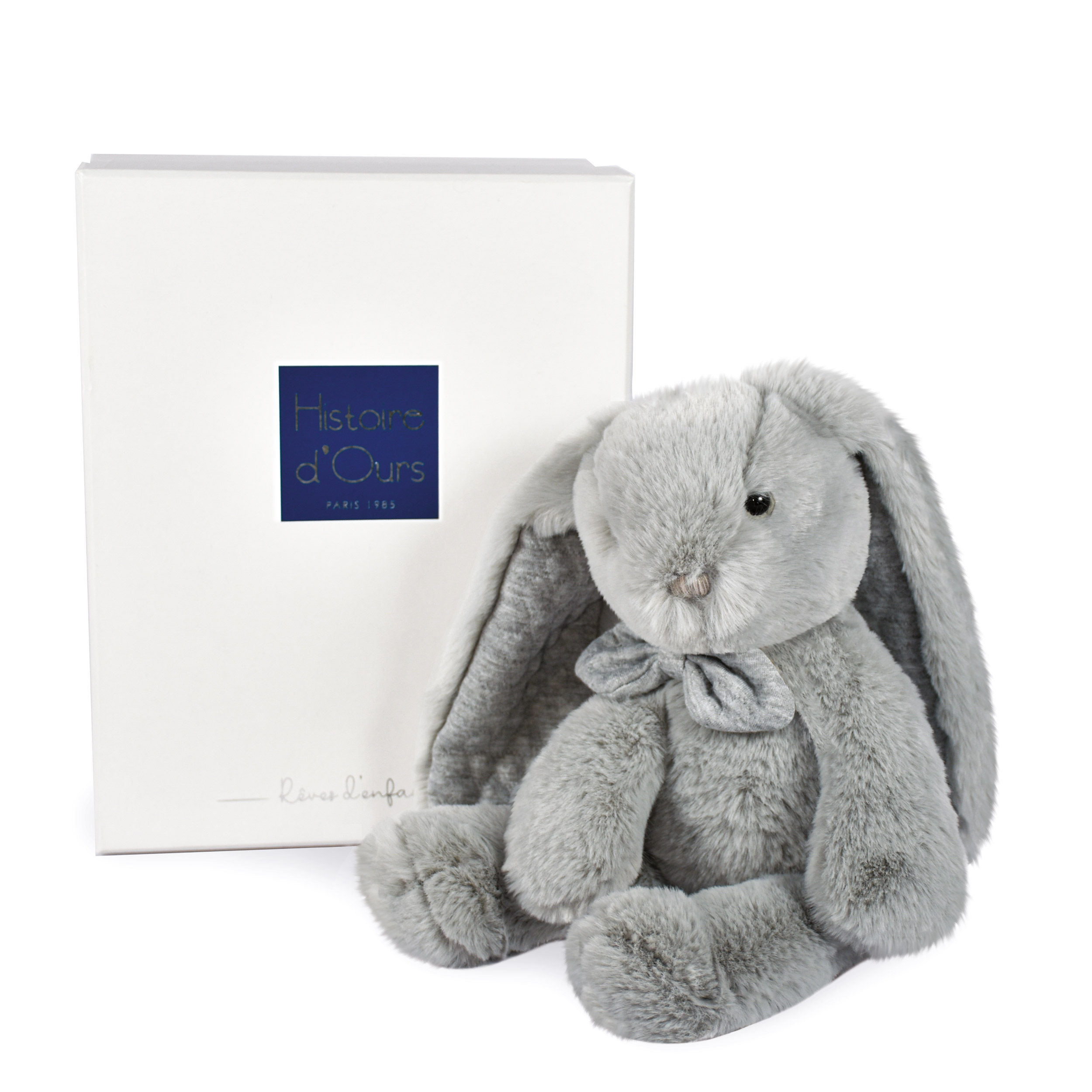 Peluche Preppy Chic Lapin gris perle 30 cm Histoire d'Ours