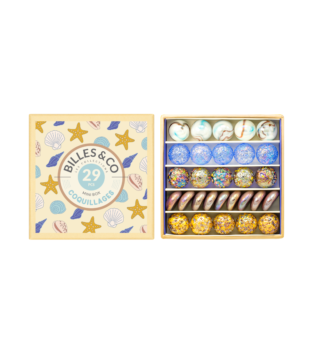 Coffret 29 billes Coquillages Billes & Co