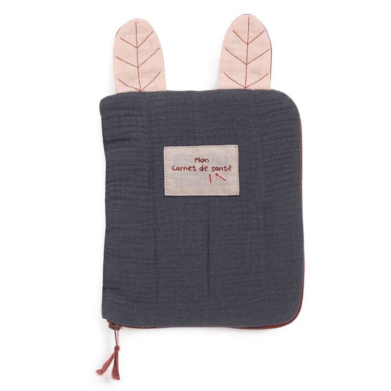 Protege carnet de sante a broder gris Apres la pluie Moulin Roty