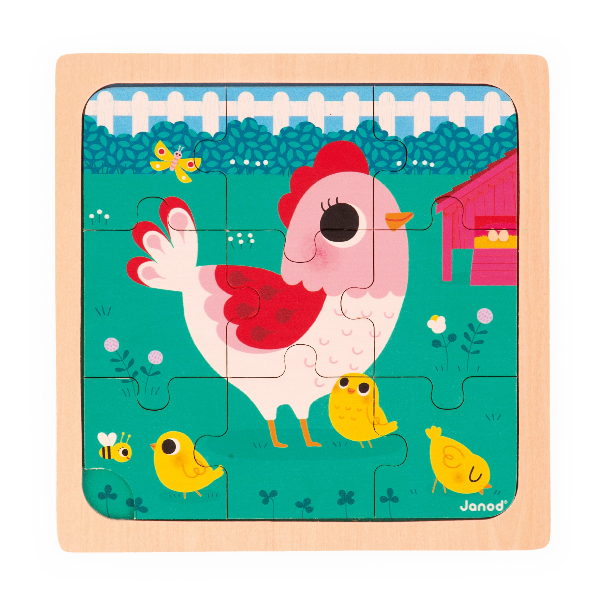 Puzzle en bois 9 pcs Poulette Henriette Janod
