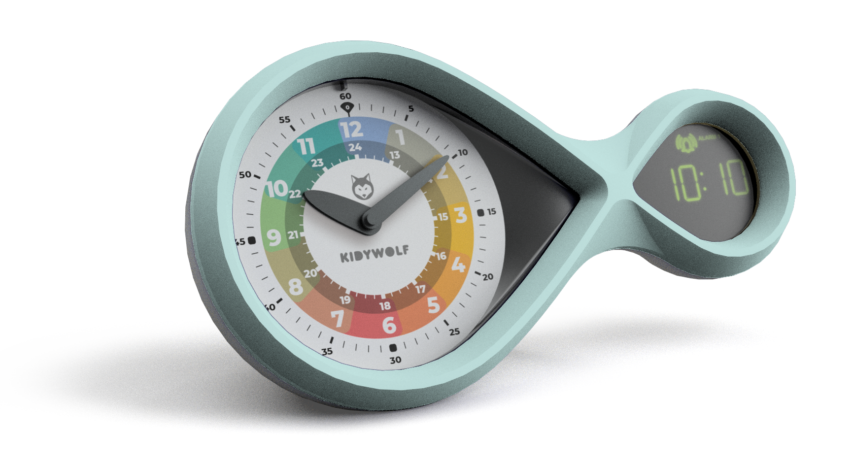 Reveil enfant cadran a aiguilles et affichage digital Kidyalarm Kidywolf