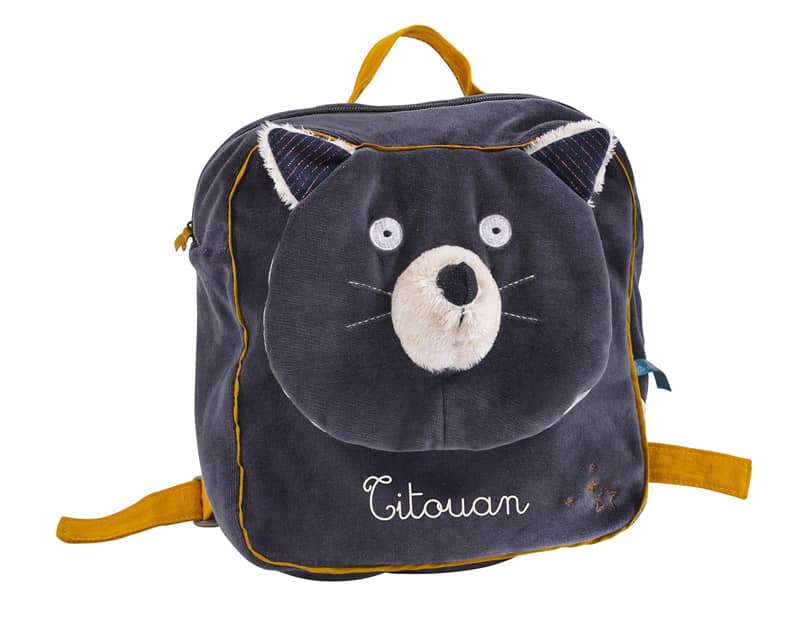 Sac a dos a broder chat gris Alphonse Les Moustaches Moulin Roty