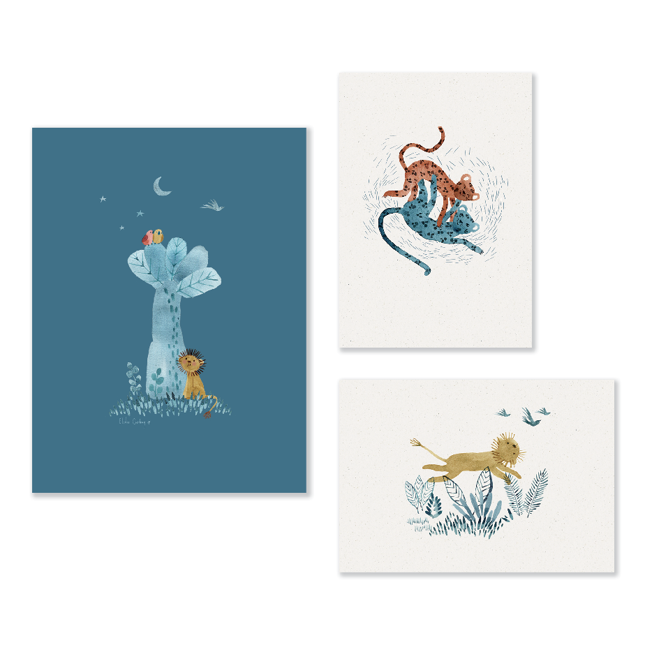 Set de 3 affiches Sous mon baobab Moulin Roty