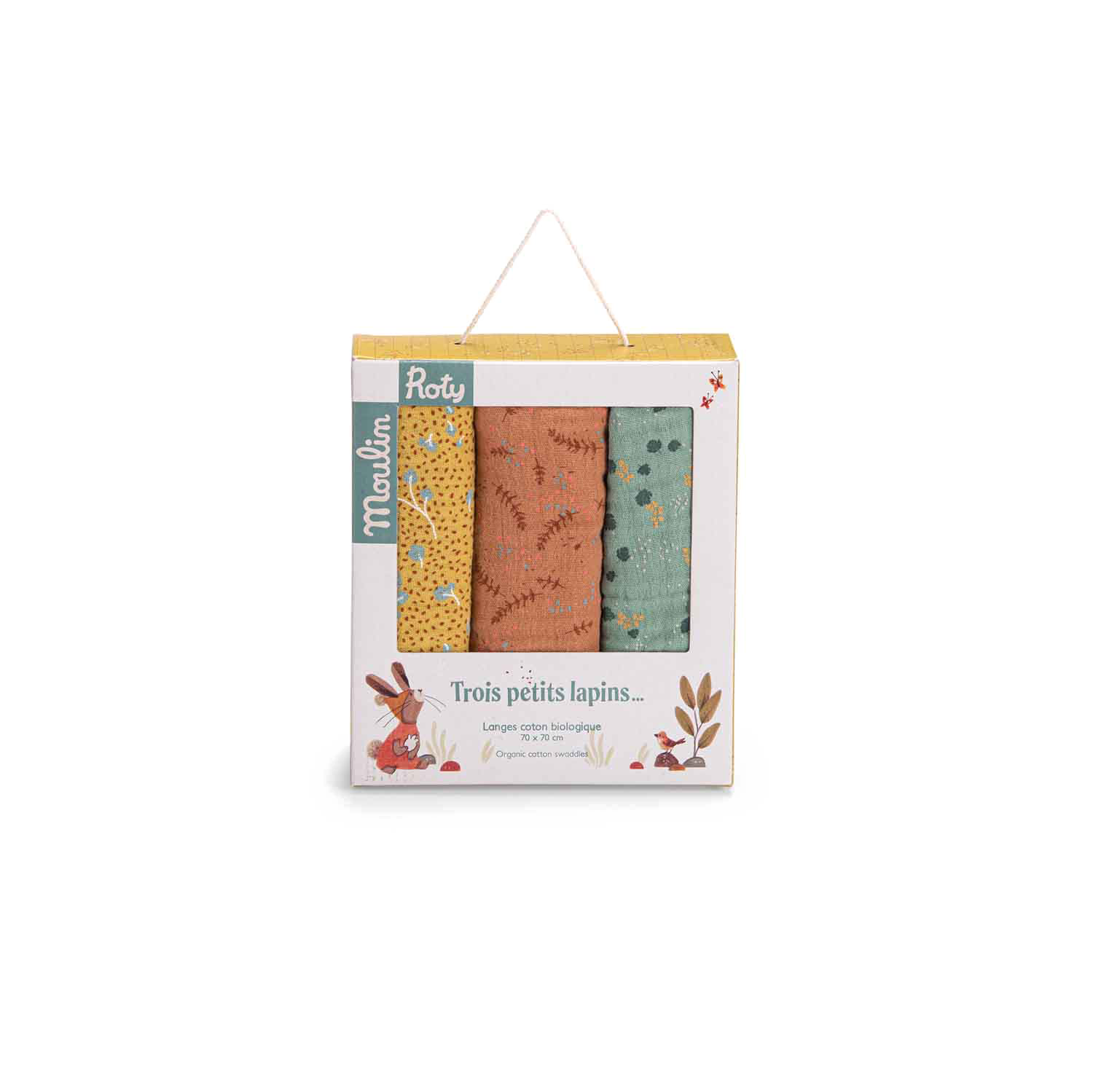 Set de 3 langes en coton bio Trois Petits Lapins Moulin Roty