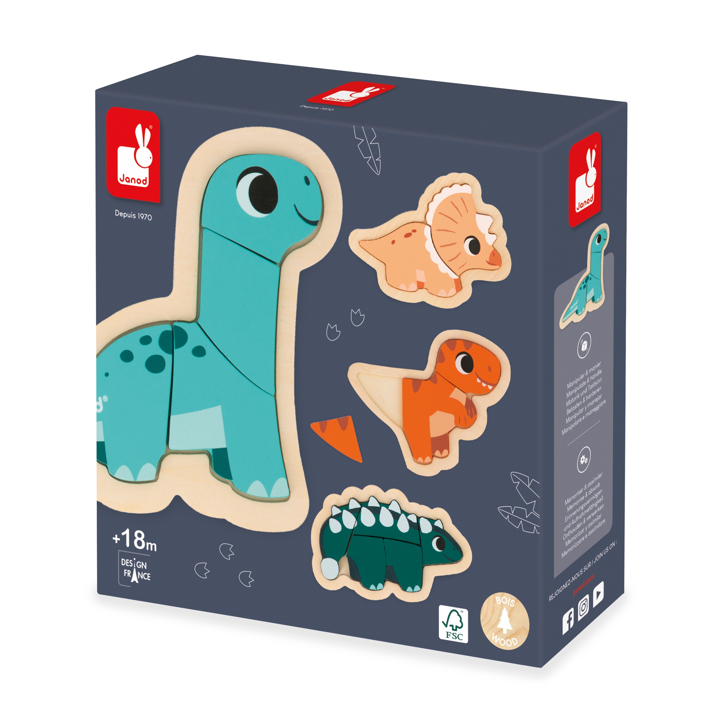 Set de 4 puzzles evolutifs Dinosaure Janod