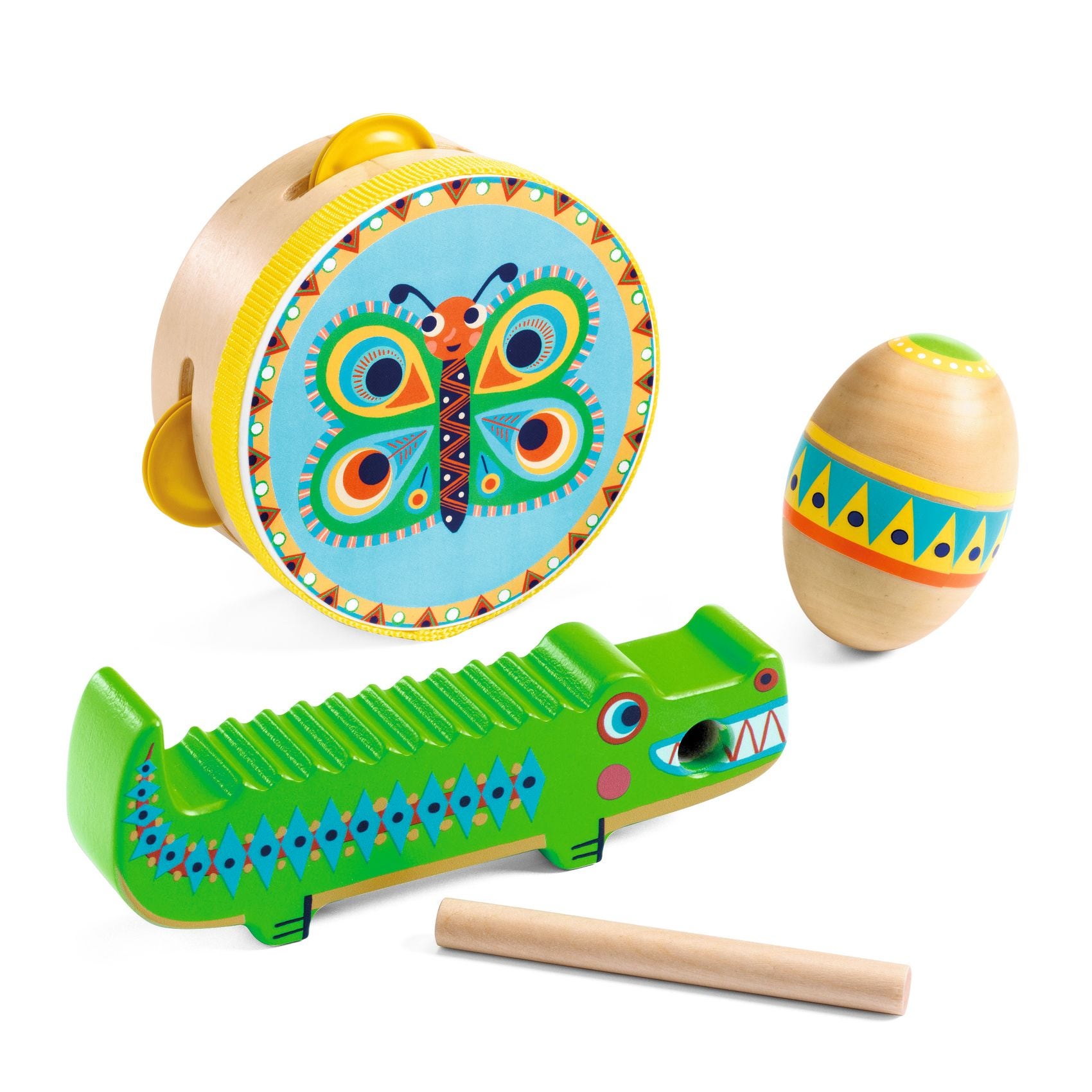 Set de percussion tambourin maracas guiro Djeco