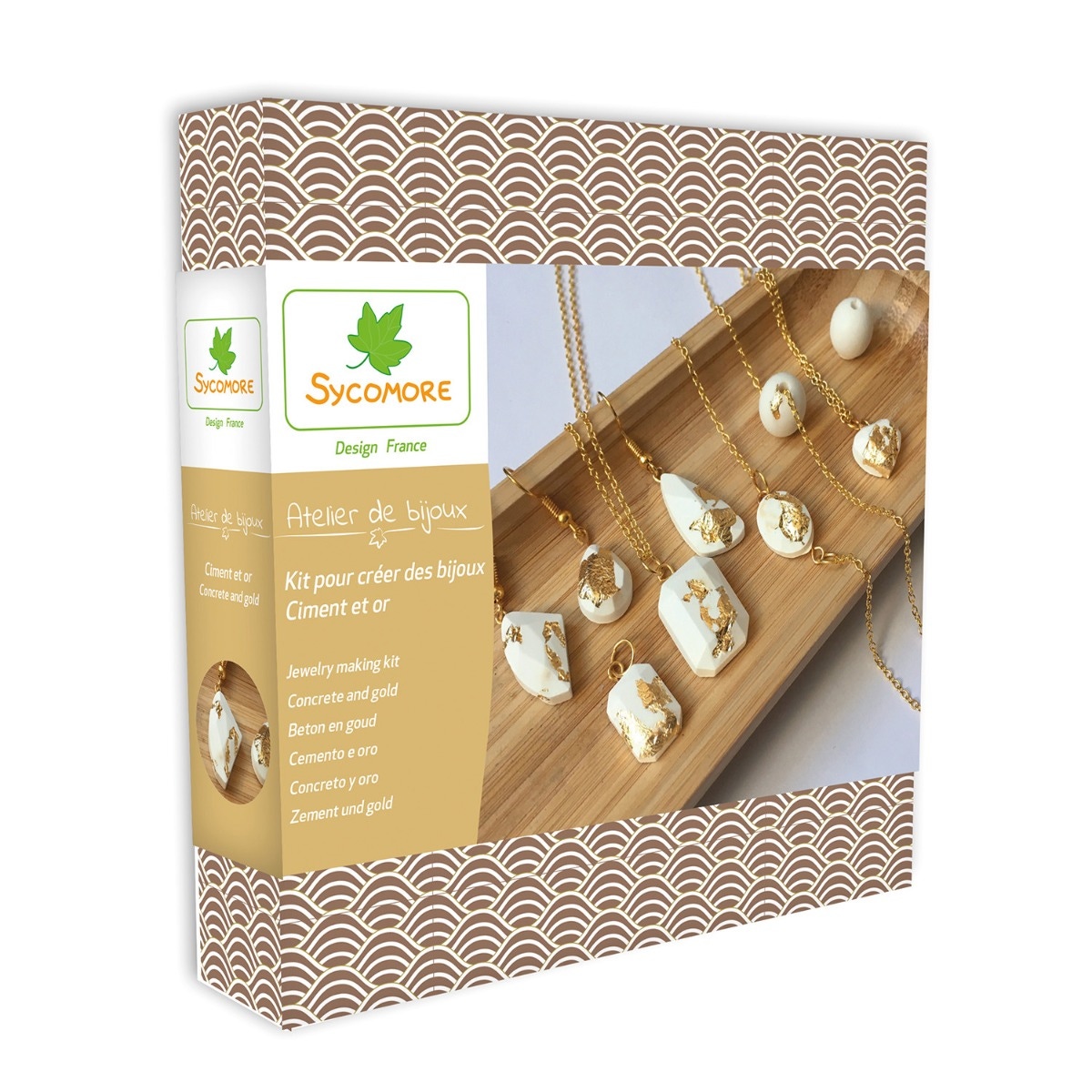 Atelier de bijoux ciment et feuilles d'or Sycomore