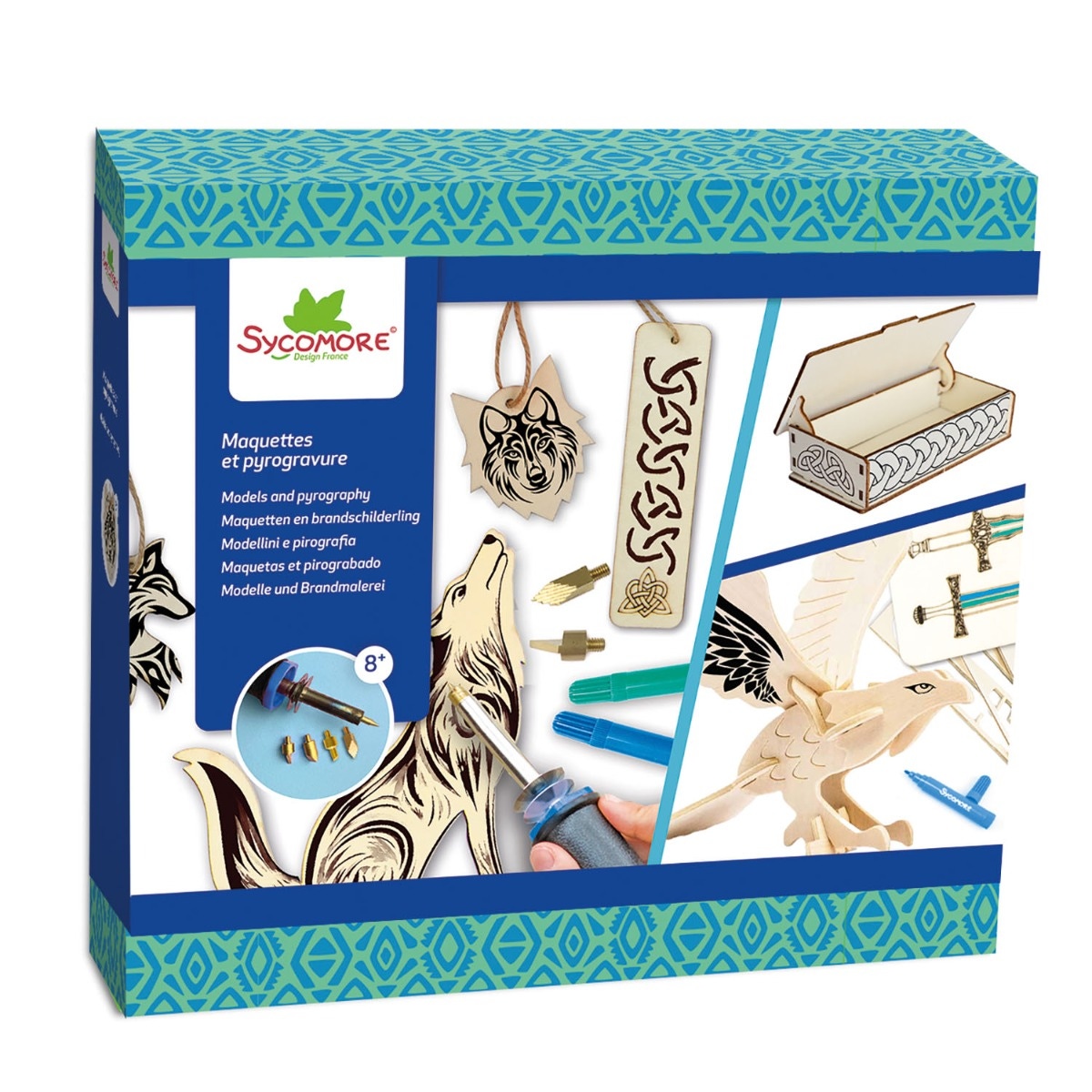 Coffret maquettes et pyrogravure celtique Sycomore