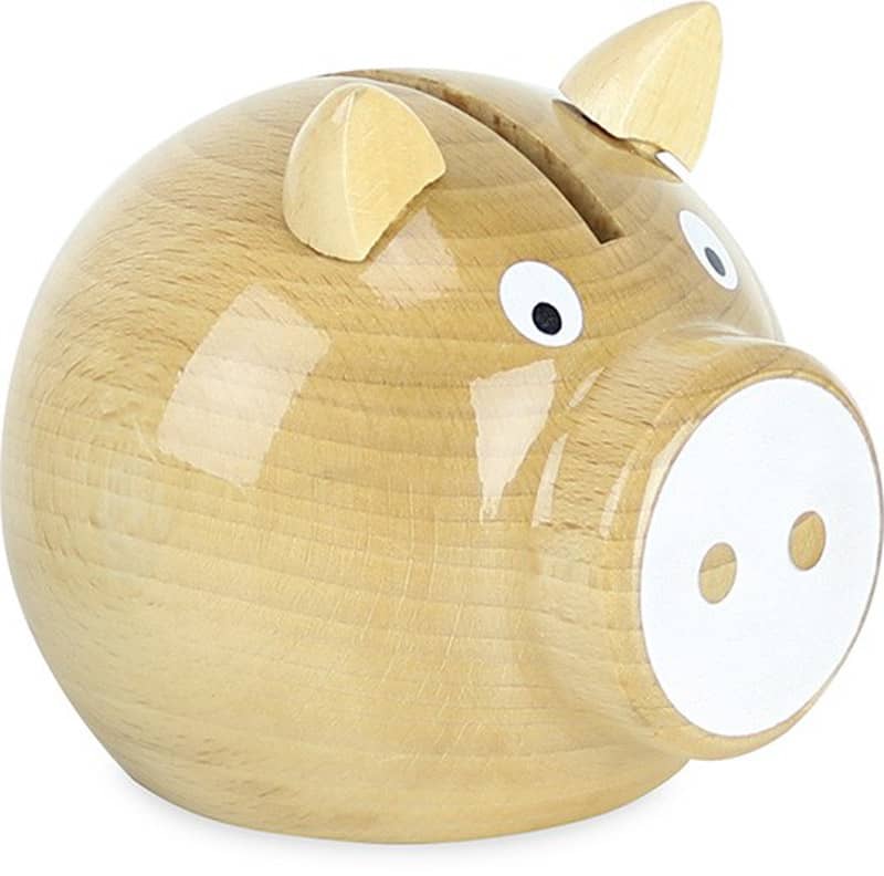 Tirelire cochon bois naturel blanc Vilac