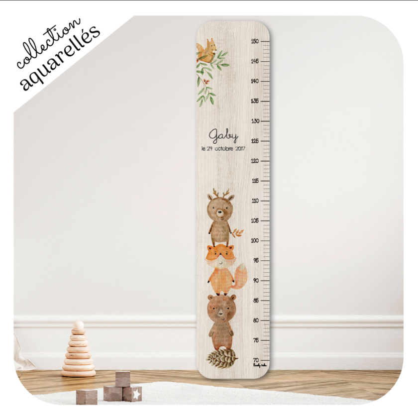 Toise en bois Aquarelles les amis de la foret Lovely Tribu